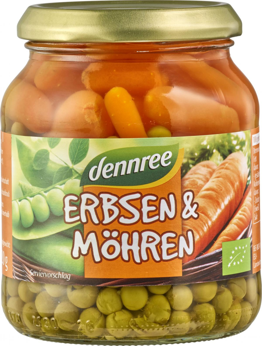 dennree Erbsen & Möhren, 350 gr Glas (220 gr)