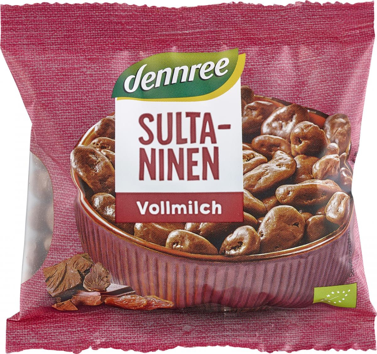 dennree Sultaninen in Vollmilchschokolade, 100 gr