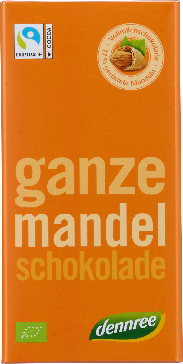 dennree Vollmilchschokolade mit ganzen Mandeln