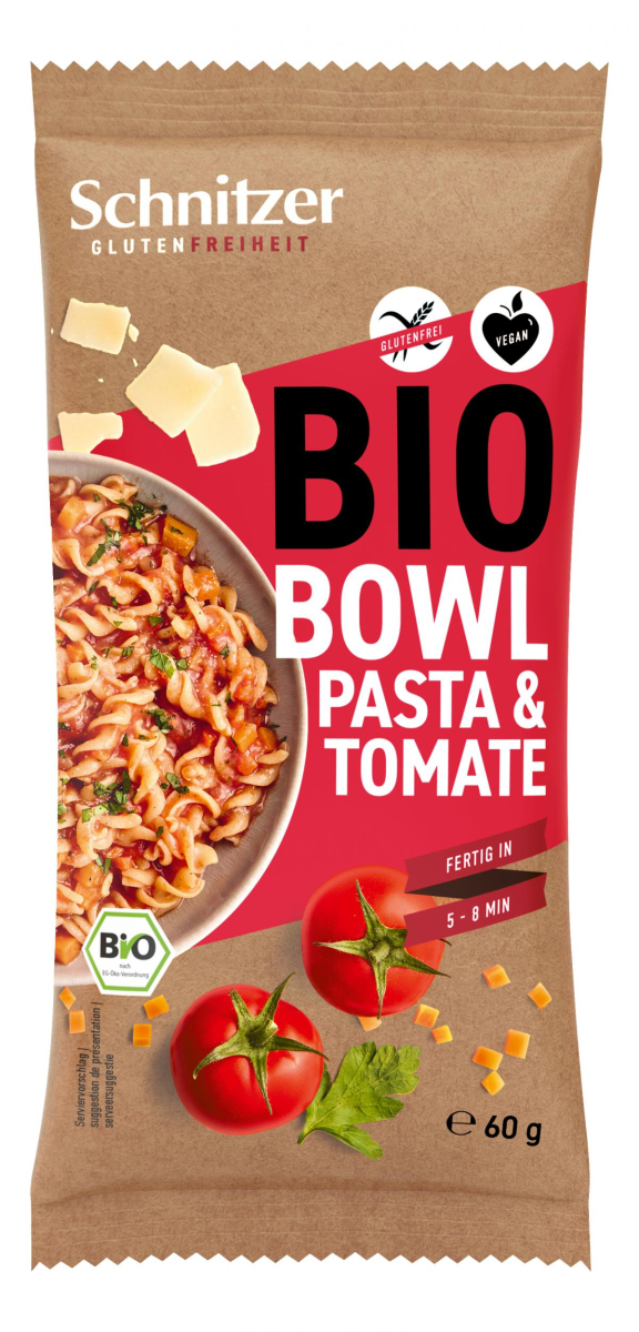Schnitzer Bio Bowl Pasta & Tomate, 60 g Packung