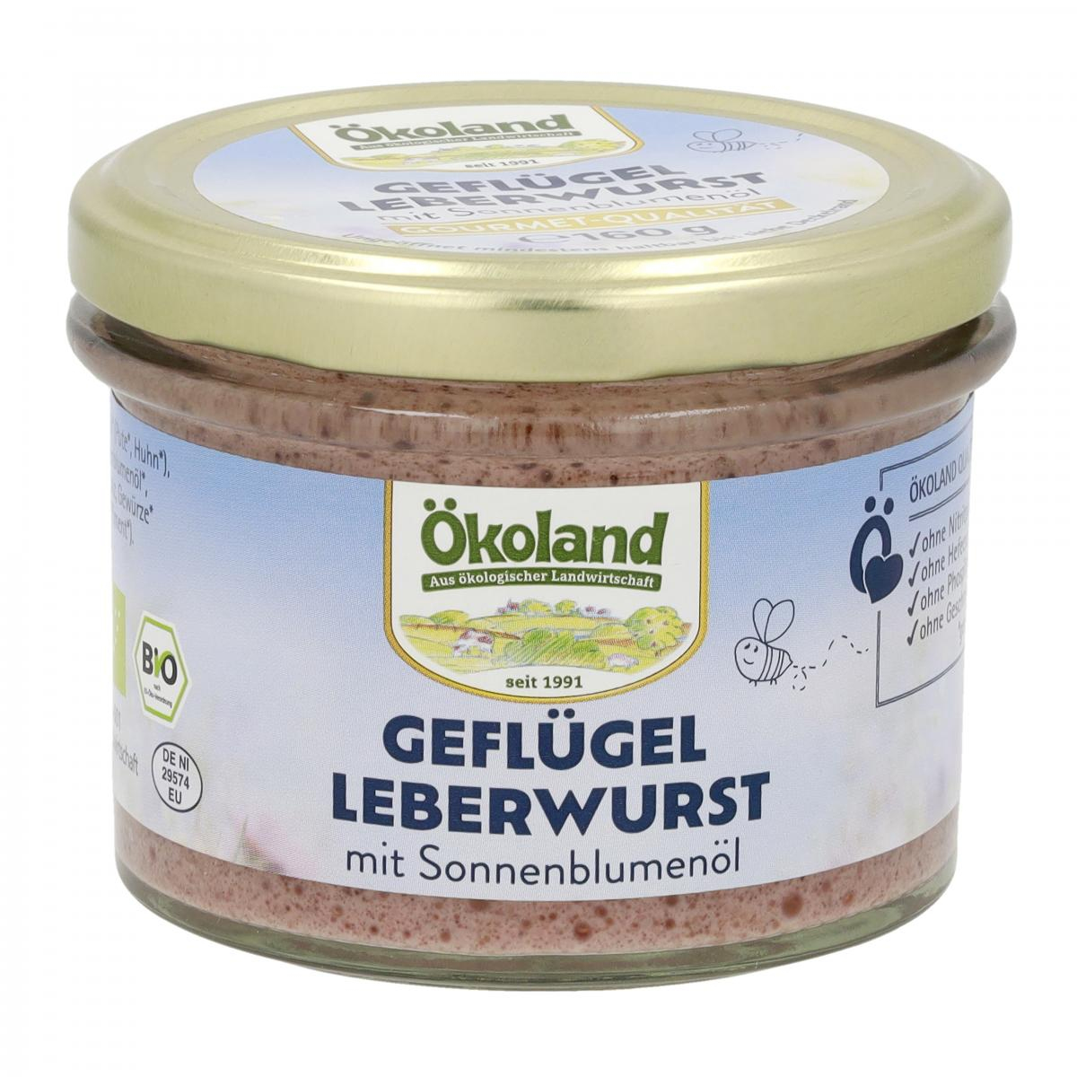 Ökoland Geflügel-Leberwurst, 160 gr Glas