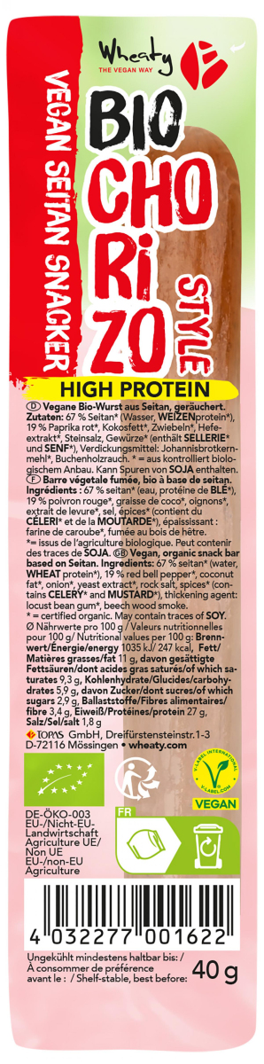 Wheaty Wheaty Spacebar Chorizo, 40 gr Stück - unge