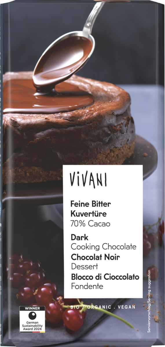 Vivani Feine Bitter Kuvertüre, 200 gr Stück