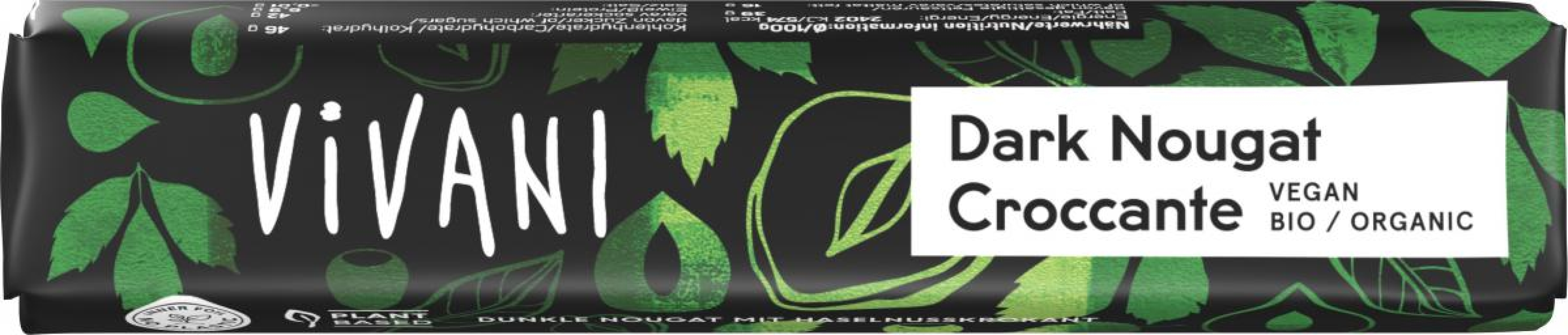 Vivani Dark Nougat Croccant Schokoriegel, 35 gr St