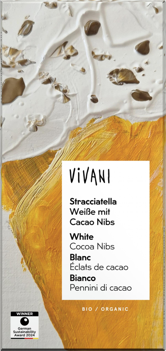 Vivani Stracciatella Weiße mit Cacao Nibs, 80g Stück