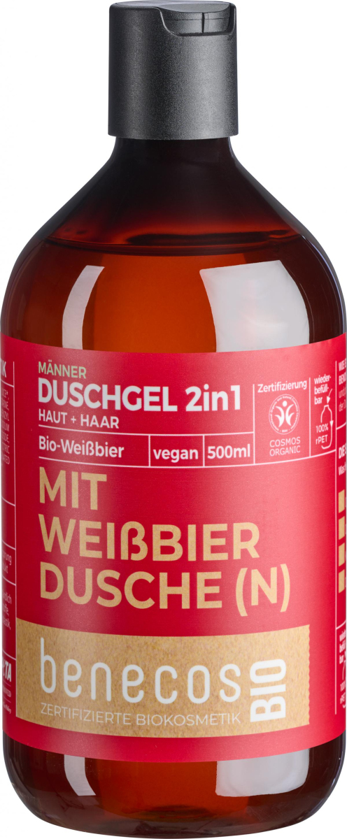 benecos Duschgel 2in1 BIO-Weißbier, 500 ml Flasche