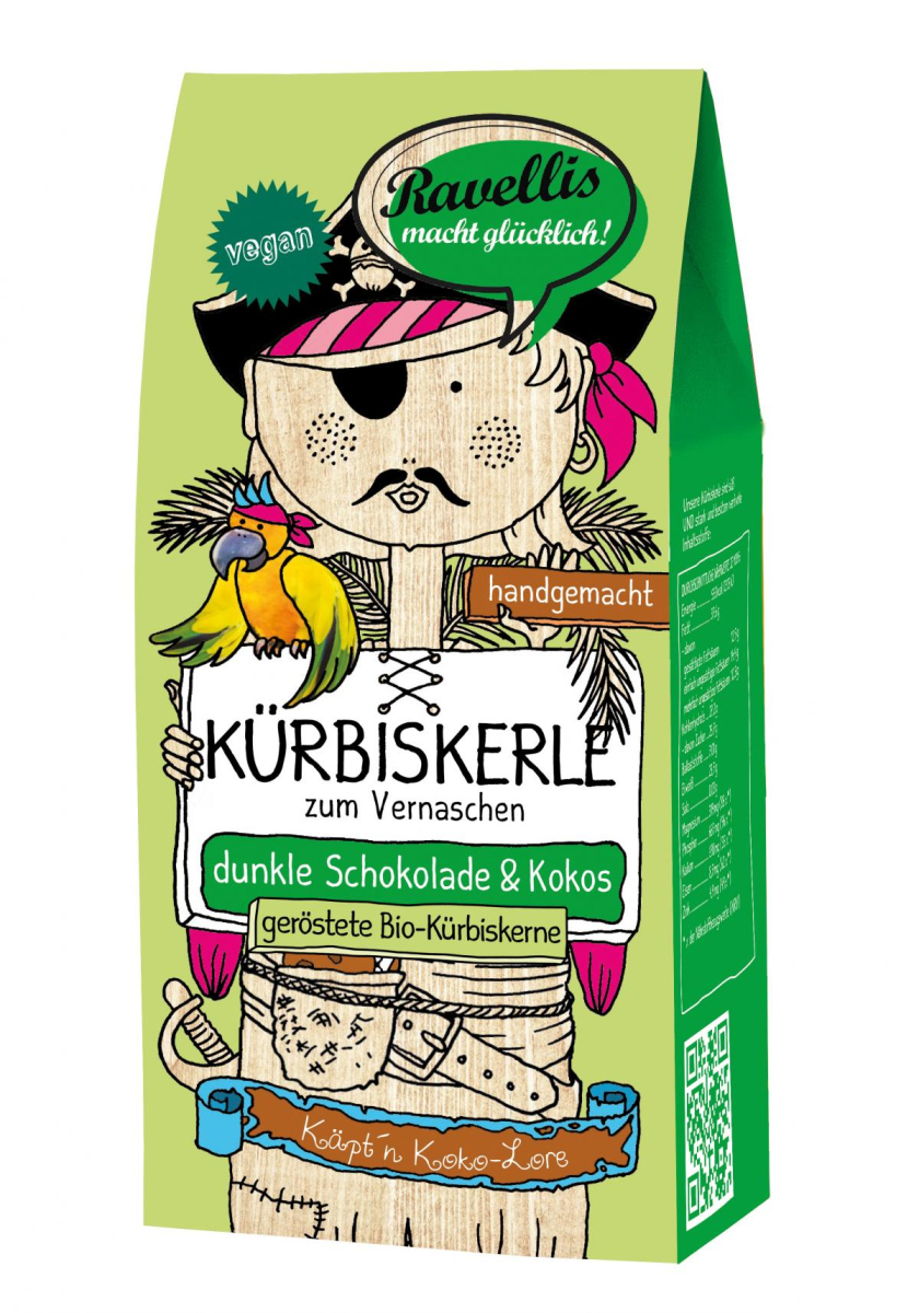 Ravellis Kürbiskerne Dunkle Schoko-Kokos, 80 gr Pa