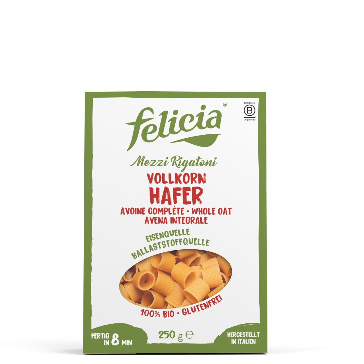 Felicia Hafer Vollkorn Mezzi Rigatoni, 250 g Packu