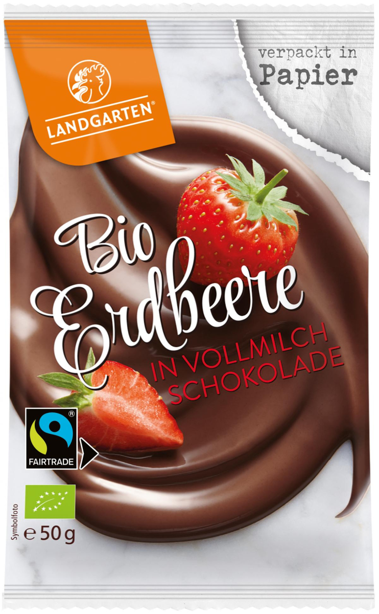Landgarten Erdbeeren in Vollmilchschokolade, 50 gr