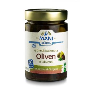 Mani Grüne & Kalamata Oliven, in Olivenöl mit Kräu