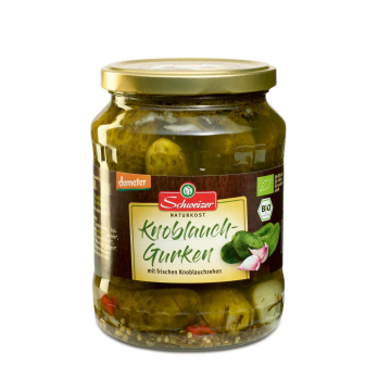 Schweizer Knoblauchgurken, 670 gr Glas (360 gr)