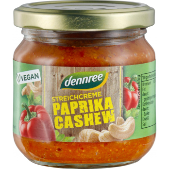 dennree Streichcreme Paprika Cashew, 180 gr Glas