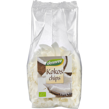 dennree Kokoschips, ungesüßt, 150 gr Packung