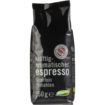 dennree Espresso, gemahlen, 250 gr Packung