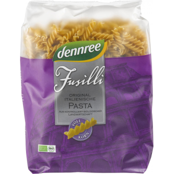 dennree Hartweizen-Fusilli, 1 kg Packung -Vollkorn
