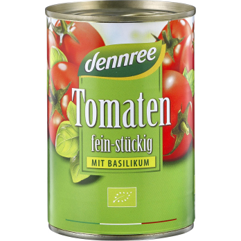 dennree Tomaten fein-stückig mit Basilikum, 400 gr
