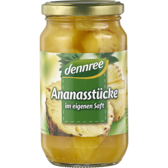 dennree Ananas-Stücke im eigenen Saft, 350 gr Glas