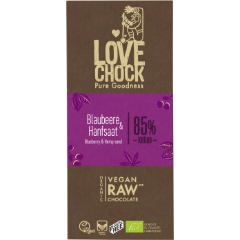 Lovechock Blaubeere & Hanfsaat RAW Chocolate, 70 g